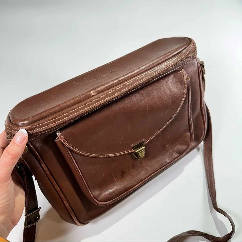 Hinson vintage leather crossbody bag top grain brass hardware